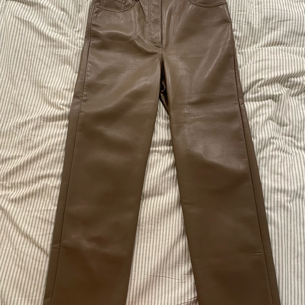 Aritzia Wilfred Taupe Faux Leather Trousers